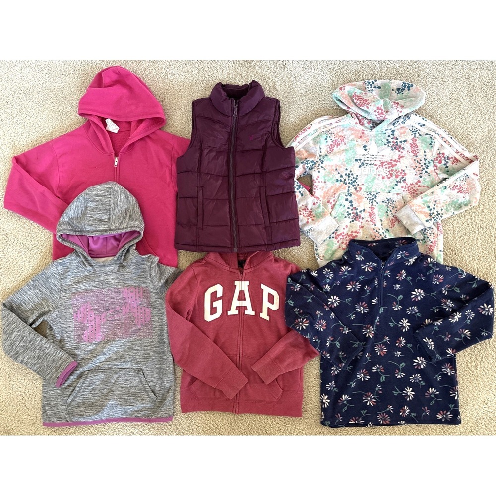 Girls Lot 6 Hoodies Sweatshirts Jackets Puffer Vest Gap Adidas Under Armour 9-10